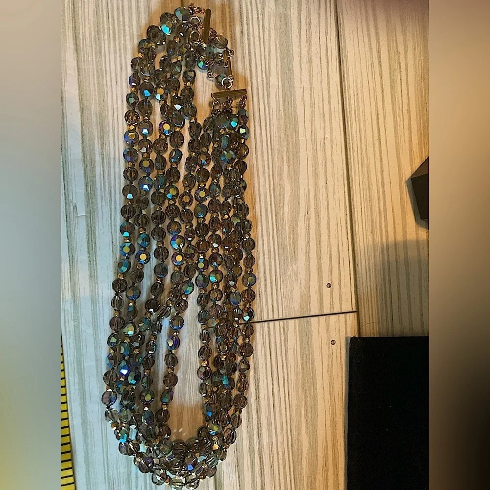 Stunning 5 strand vintage irredescent crystal bead necklace - Picture 4 of 13